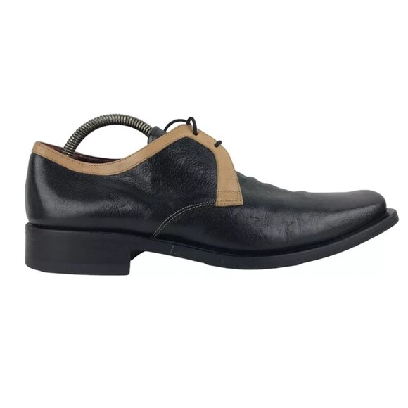 Paul‎ May Mens Black Brown Lace Up Square Toe Derby Shoes Size US 8 EUR 41 - Picture 1 of 9